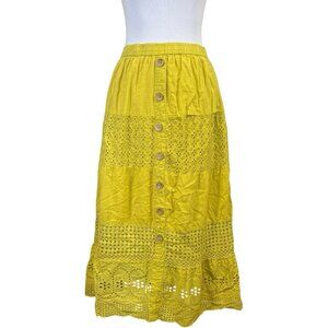 Nation AK Outfitters Yellow Tiered Eyelet Skirt Size Large Lightweight Cotton